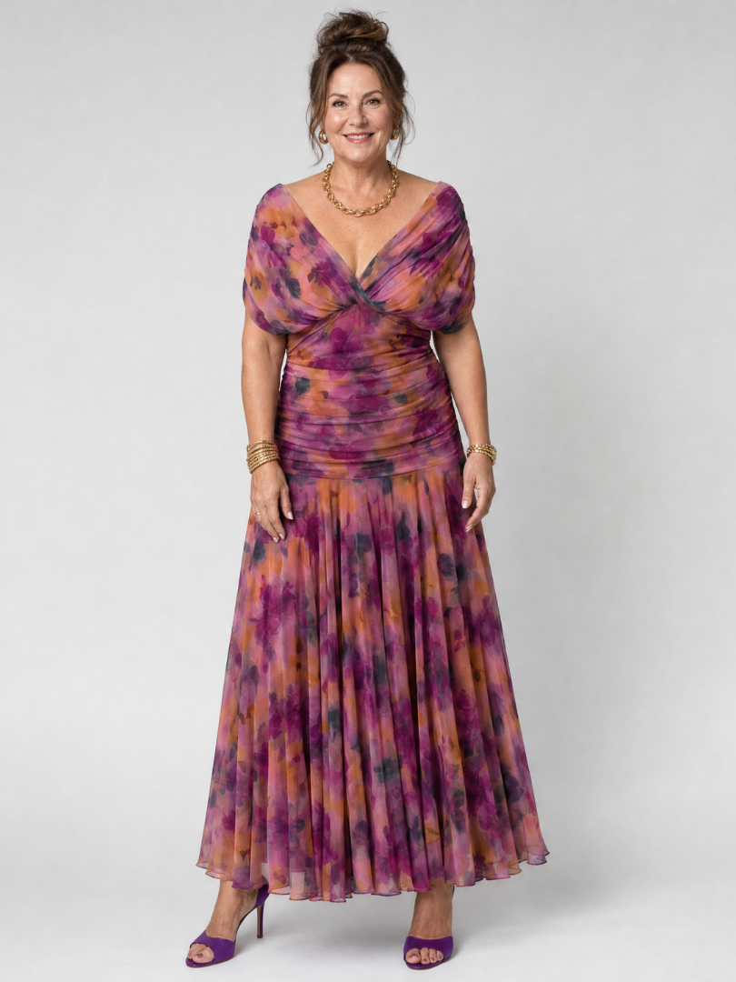 VIOLETTA – Abito Midi Floreale Off-Shoulder