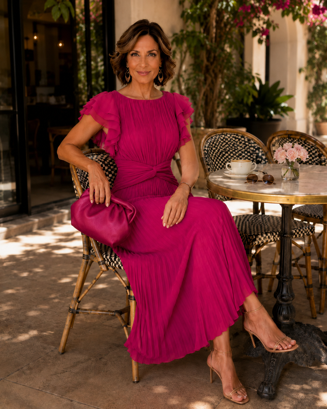 ADELINA – Abito Maxi Plissettato con Punto Vita Drappeggiato