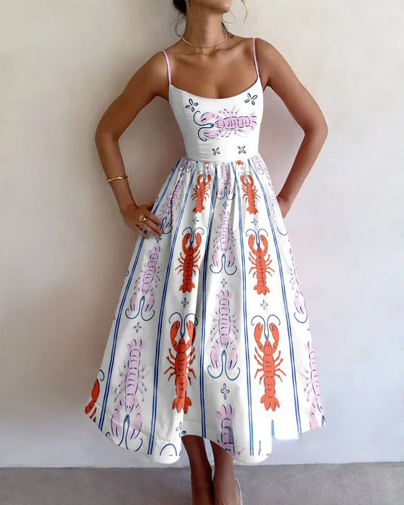 ISABELLA – Abito Midi con Spalline e Stampa Artistica