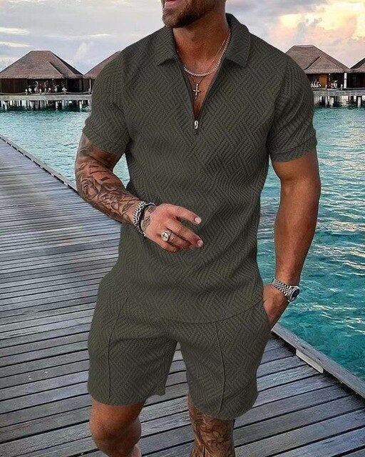 ARTHUR - MEN'S TEXTURED POLO & SHORTS SET