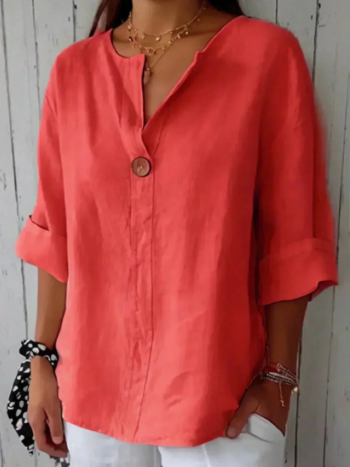 LIVIANA – Blusa in Lino con Scollo a V