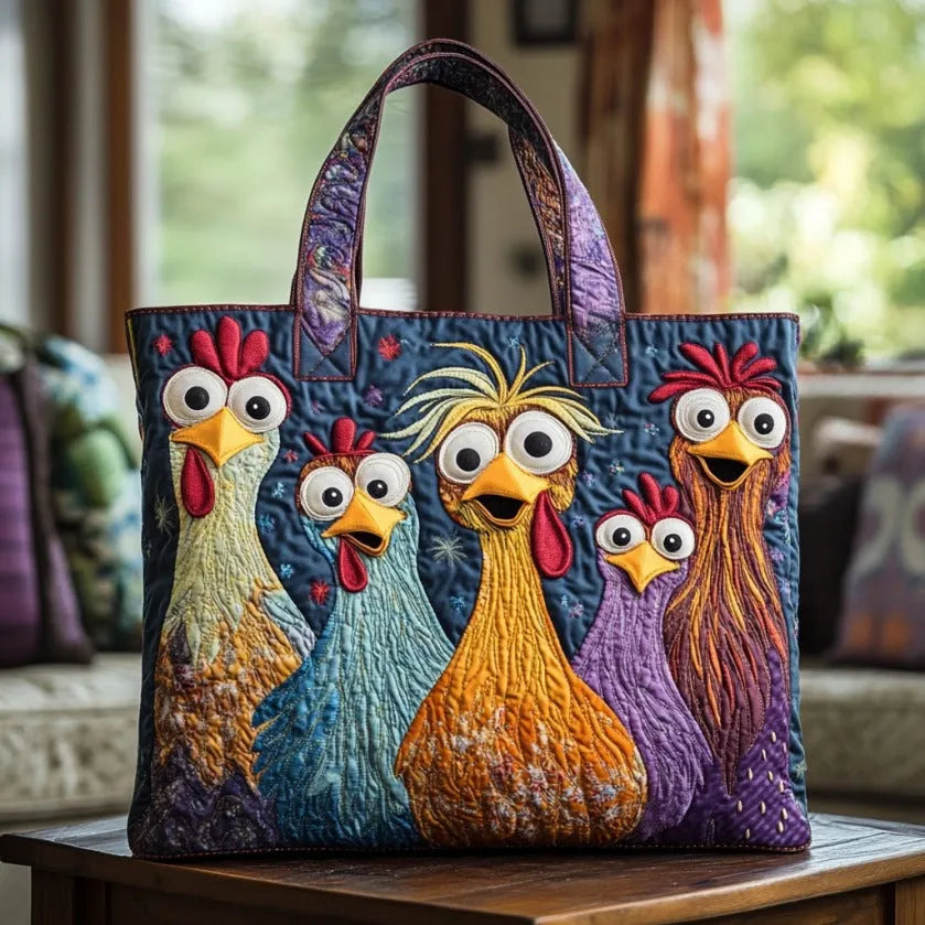 Borsa™ Artigianale con Cinque Galline Colorate