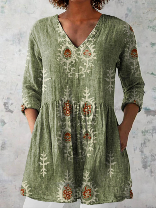 LORENZA – Blusa Lunga Fluida con Scollo a V