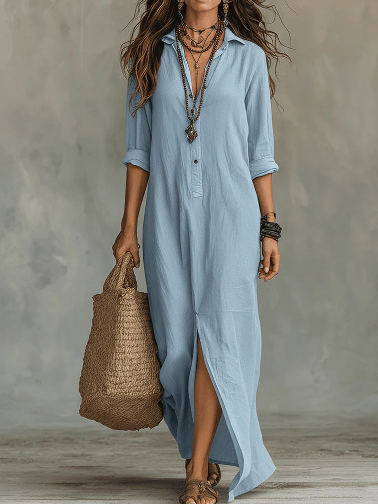 GINEVRA – Abito Maxi Chemisier Elegante