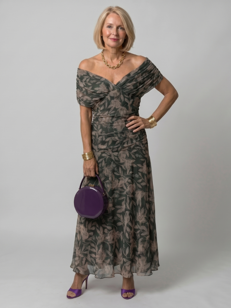 VIOLETTA – Abito Midi Floreale Off-Shoulder