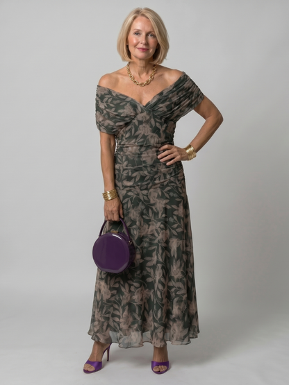 VIOLETTA – Abito Midi Floreale Off-Shoulder