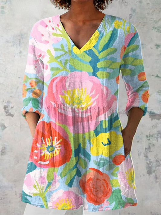DONATELLA – Blusa Lunga Fluida con Scollo a V