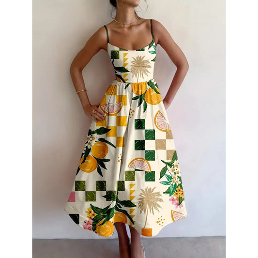 BIANCA – Abito Midi con Stampa Tropicale