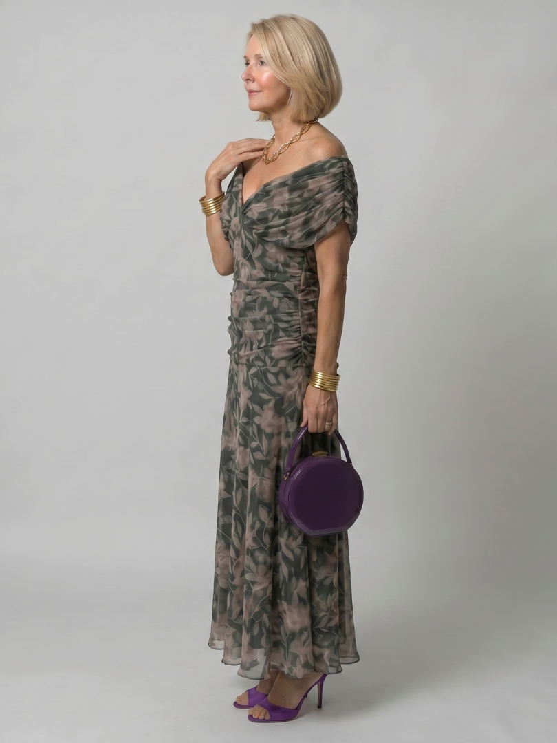 VIOLETTA – Abito Midi Floreale Off-Shoulder