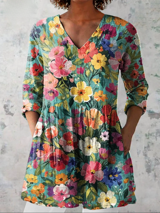 TIZIANA – Blusa Lunga Fluida con Fantasia Moderna