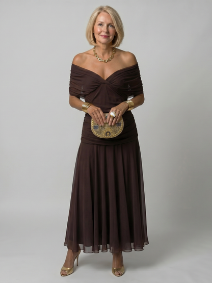 VIOLETTA – Abito Midi Floreale Off-Shoulder