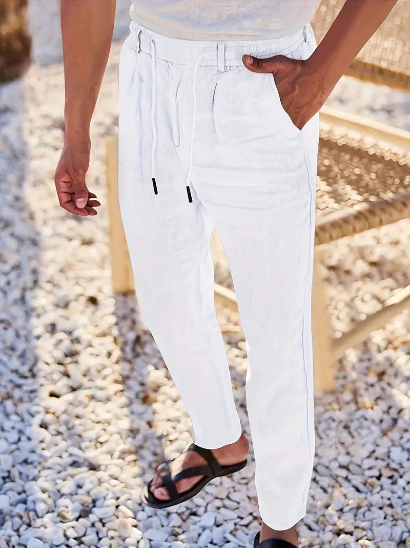 NICHOLS - WIDE LEG LINEN PANTS WITH DRAWSTRING