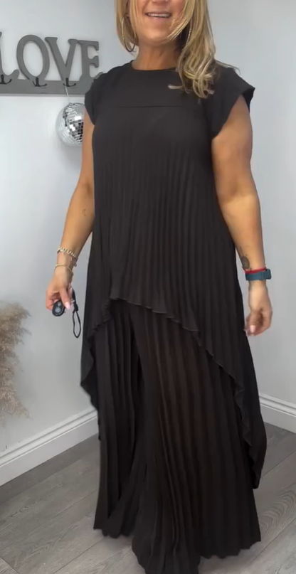 Sherry™ Pleated Midi Top & Wide-Leg Pants Set | Elegant Two-Piece Set
