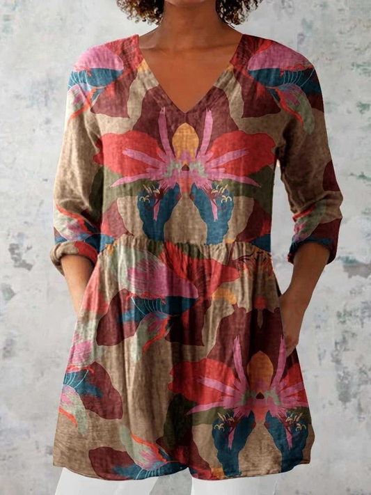 MIRELLA – Blusa Lunga Fluida con Scollo a V