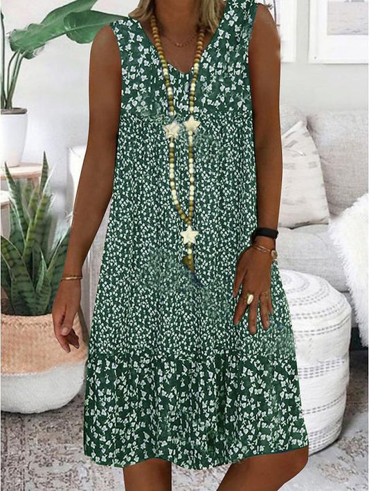Ann - Sleeveless Floral V-Neck Dress
