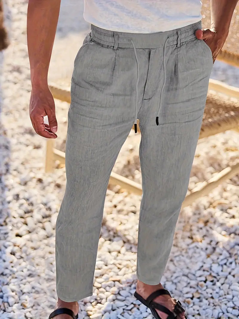 NICHOLS - WIDE LEG LINEN PANTS WITH DRAWSTRING