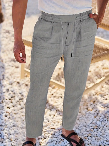 NICHOLS - WIDE LEG LINEN PANTS WITH DRAWSTRING