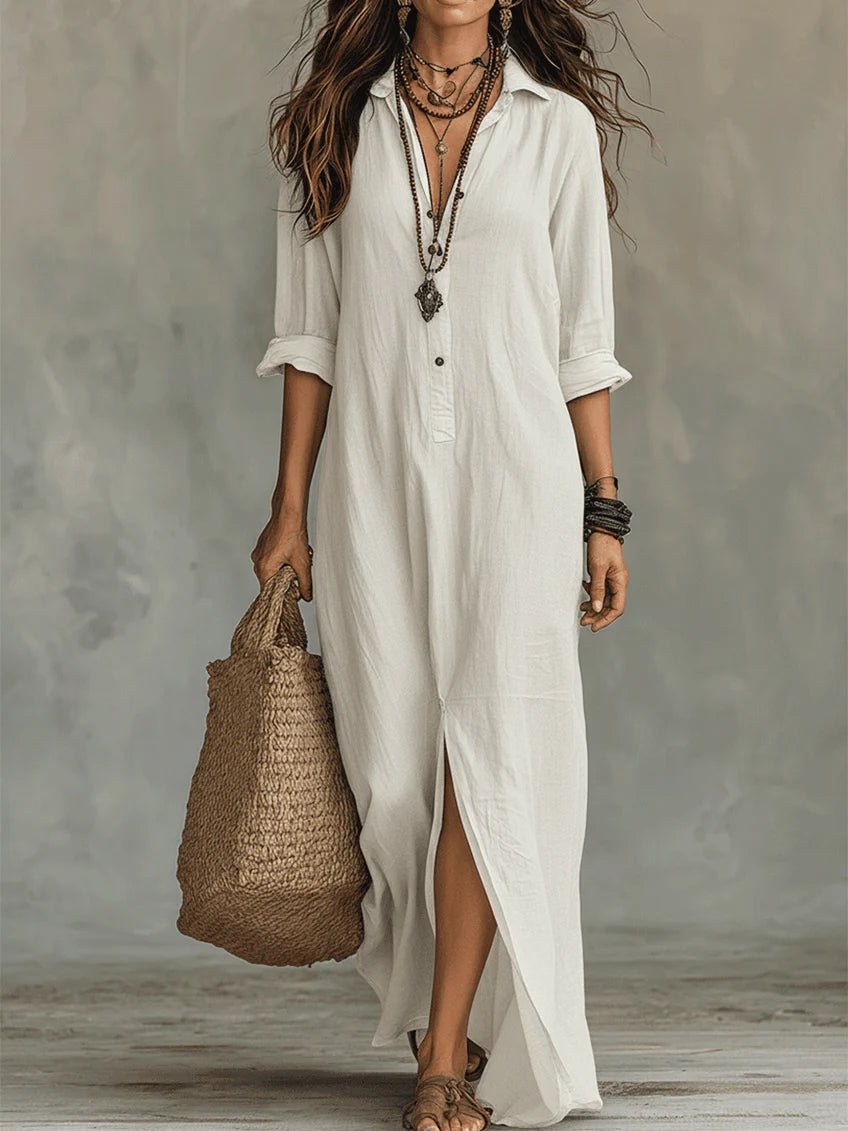GINEVRA – Abito Maxi Chemisier Elegante