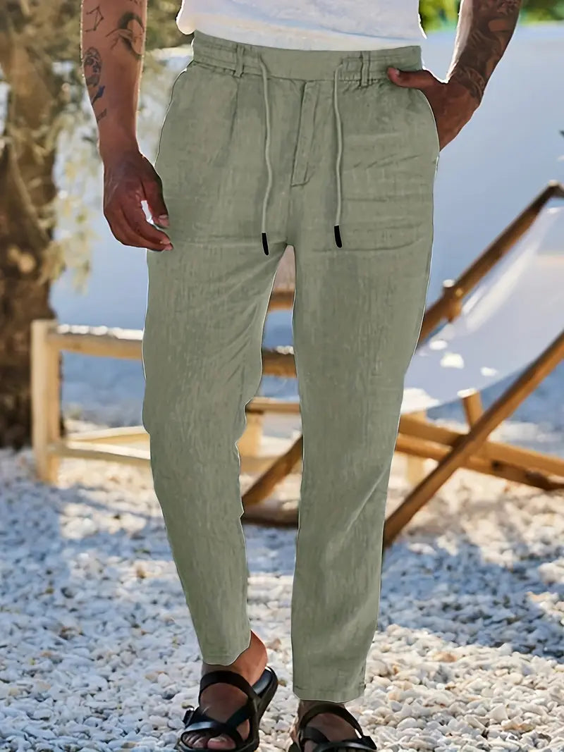 NICHOLS - WIDE LEG LINEN PANTS WITH DRAWSTRING