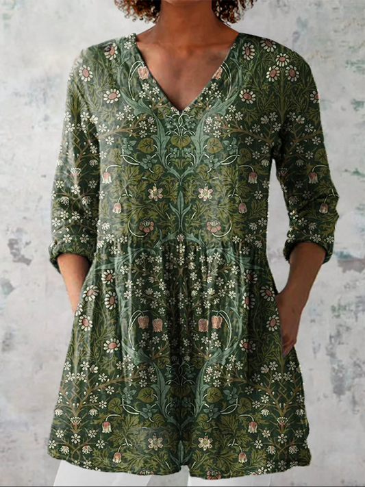 GIACINTA – Blusa Lunga Fluida con Scollo a V