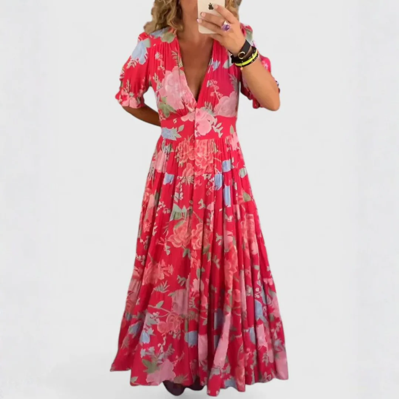 CE - Minelda | Elegant Floral V-neck Dress