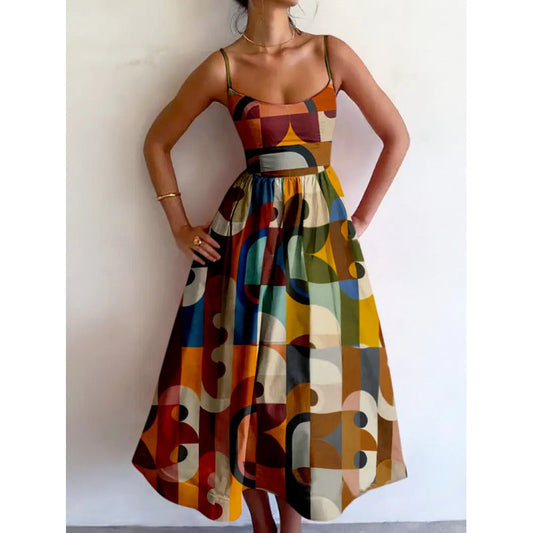 ADELINA – Abito Midi con Stampa Elegante