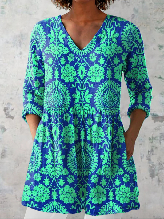 ZELINDA – Blusa Lunga Fluida con Fantasia Elegante