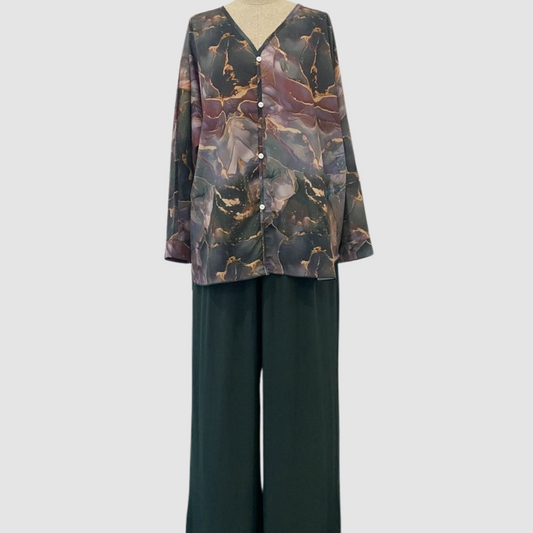 Aurora™ Elegant Printed Two-Piece Set | Floral Comfort Co-Ord
