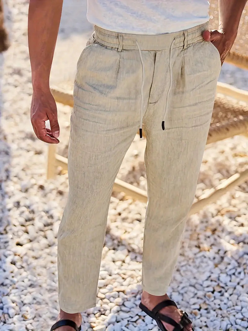 NICHOLS - WIDE LEG LINEN PANTS WITH DRAWSTRING