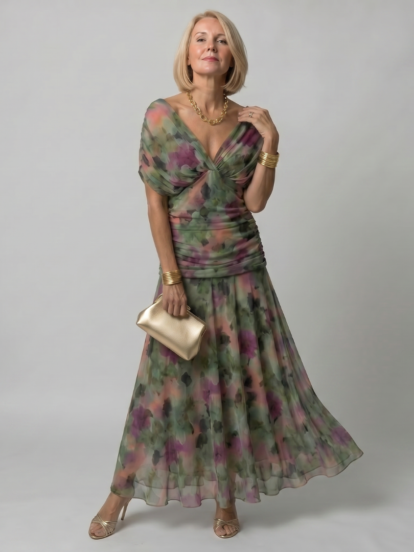 VIOLETTA – Abito Midi Floreale Off-Shoulder