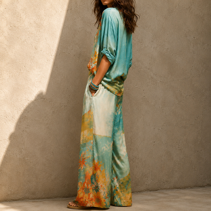 LAVINIA – Set Floreale con Pantalone Ampio