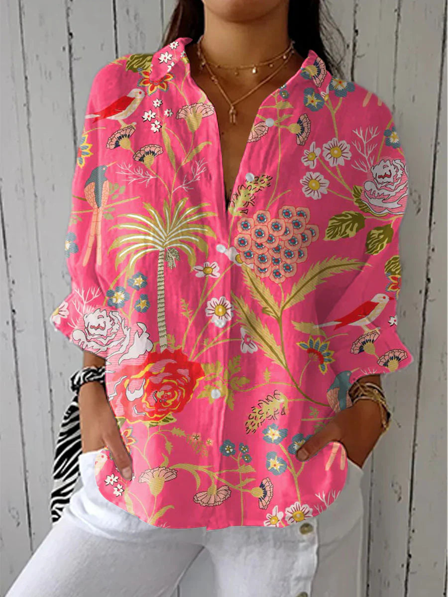 GRAZIELLA – Blusa Floreale con Scollo a V