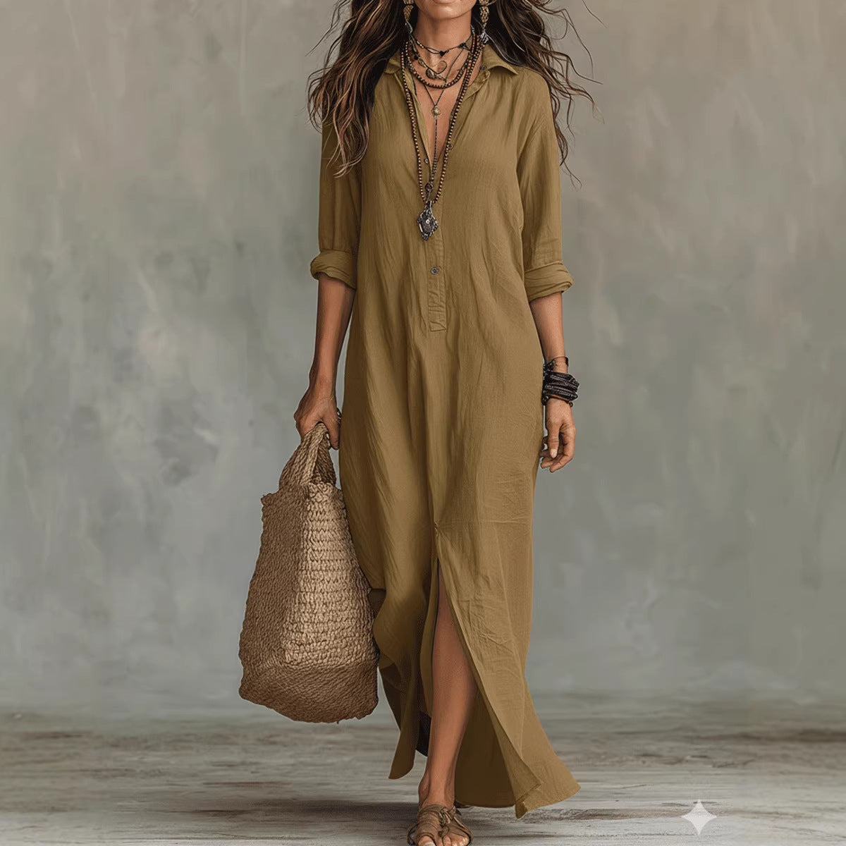 GINEVRA – Abito Maxi Chemisier Elegante
