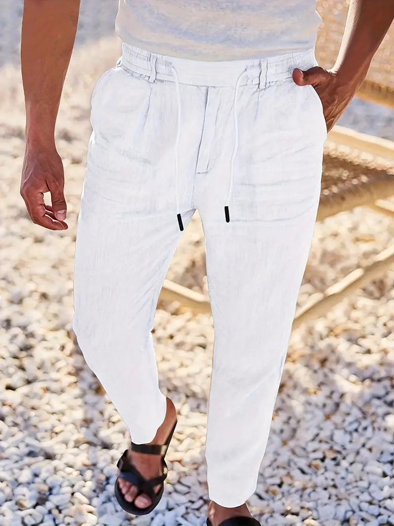 NICHOLS - WIDE LEG LINEN PANTS WITH DRAWSTRING