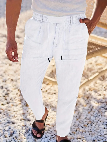 NICHOLS - WIDE LEG LINEN PANTS WITH DRAWSTRING