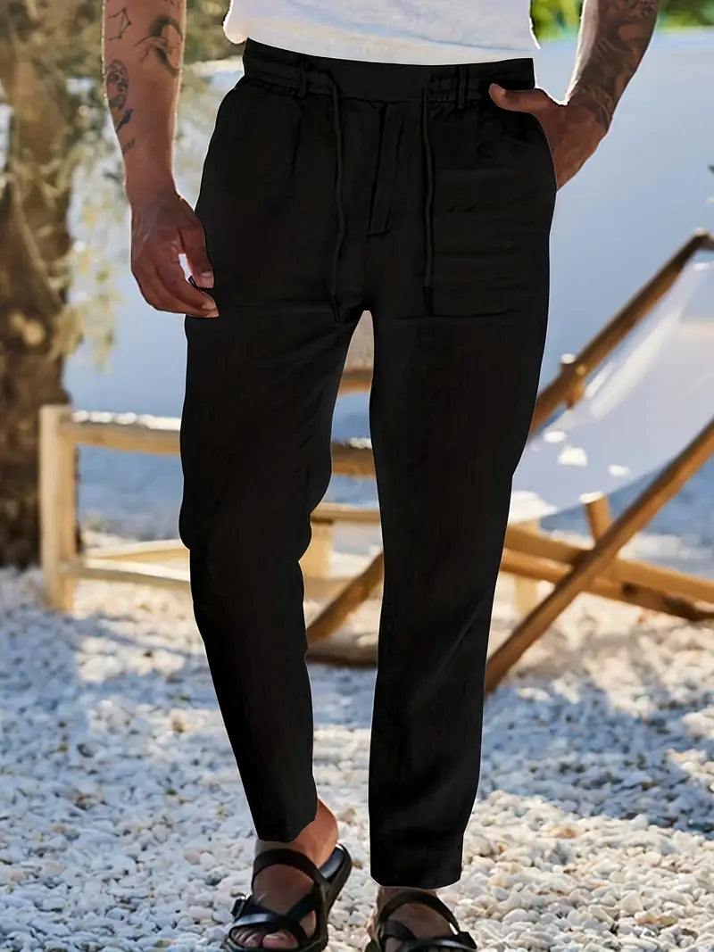 NICHOLS - WIDE LEG LINEN PANTS WITH DRAWSTRING