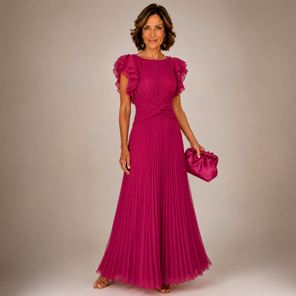 ADELINA – Abito Maxi Plissettato con Punto Vita Drappeggiato