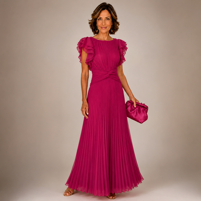 ADELINA – Abito Maxi Plissettato con Punto Vita Drappeggiato
