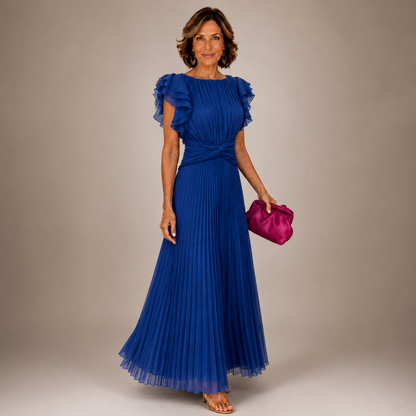 ADELINA – Abito Maxi Plissettato con Punto Vita Drappeggiato