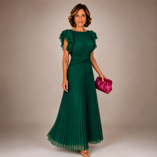ADELINA – Abito Maxi Plissettato con Punto Vita Drappeggiato