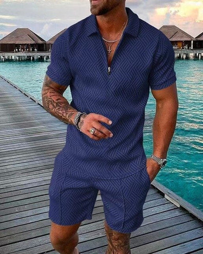 ARTHUR - MEN'S TEXTURED POLO & SHORTS SET