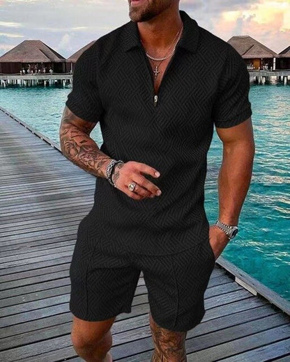 ARTHUR - MEN'S TEXTURED POLO & SHORTS SET