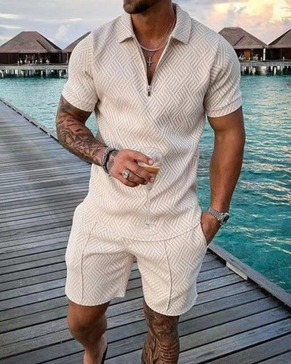 ARTHUR - MEN'S TEXTURED POLO & SHORTS SET