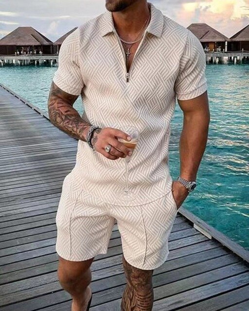 ARTHUR - MEN'S TEXTURED POLO & SHORTS SET