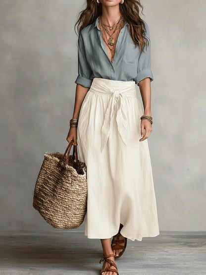 ELETTRA – Completo Elegante Camicia e Gonna Midi
