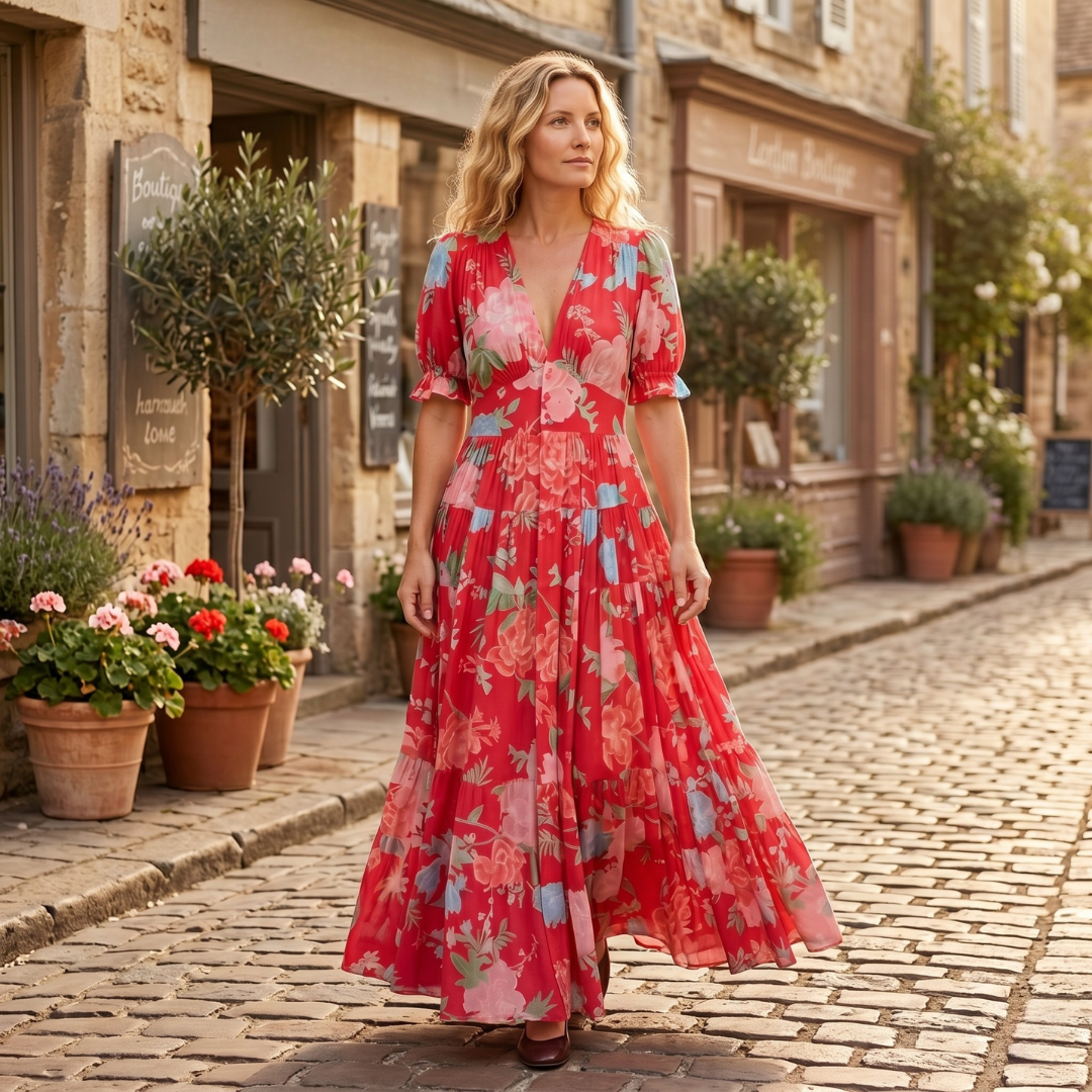 CE - Minelda | Elegant Floral V-neck Dress