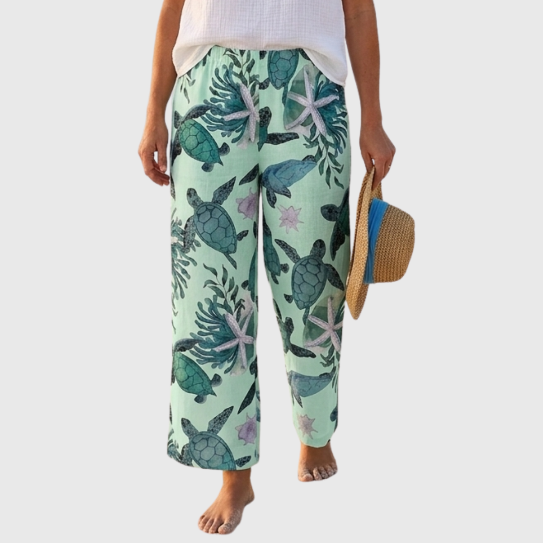 LUCILLA – Pantaloni Stampati a Gamba Dritta con Vita Elasticizzata