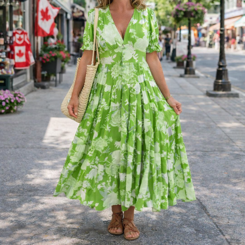 CE - Minelda | Elegant Floral V-neck Dress