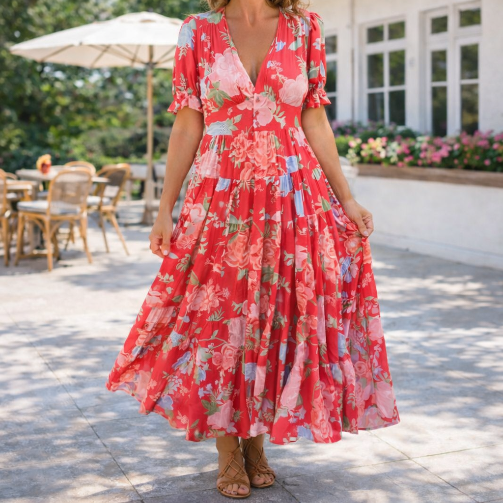 CE - Minelda | Elegant Floral V-neck Dress