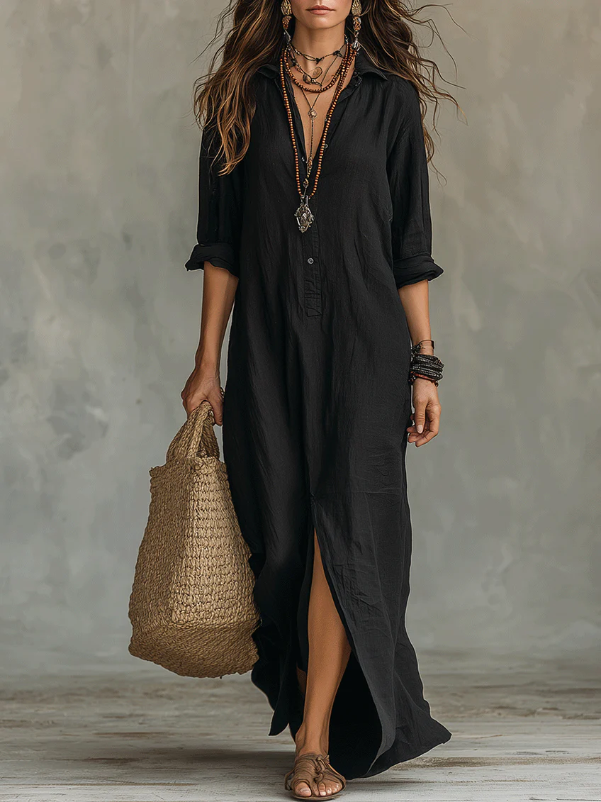 GINEVRA – Abito Maxi Chemisier Elegante